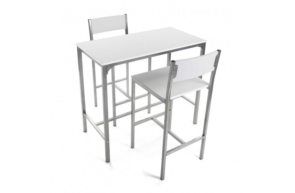Ensemble table et 2 chaises, modèle London - Blanc