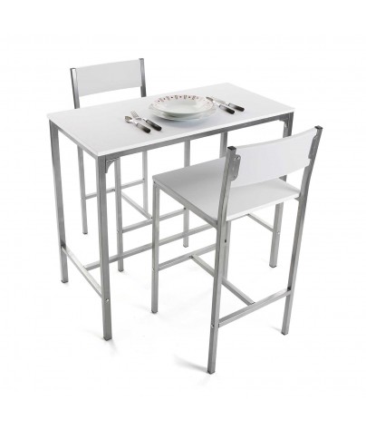 Ensemble table et 2 chaises, modèle London - Blanc