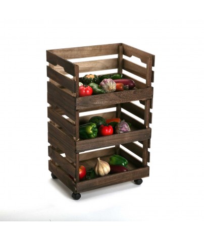 Auxiliary kitchen trolley in natural wood, model "Dark Wood"