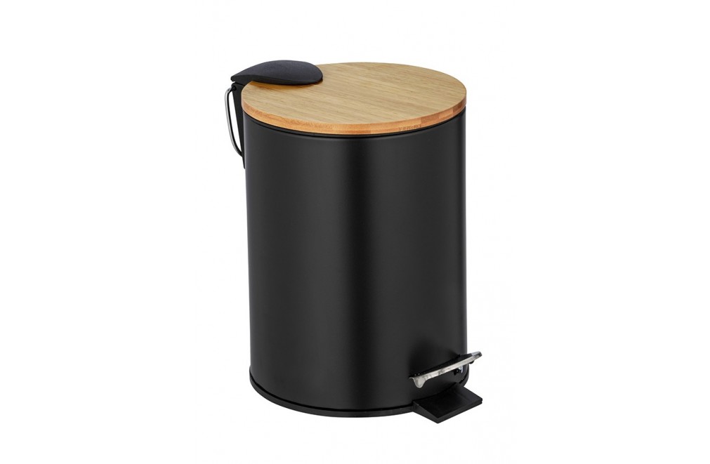 Papelera baño con pedal negra y bambú 3 litros