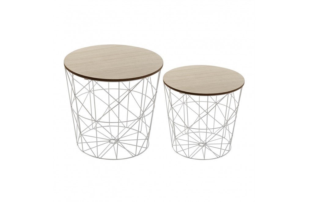 Set of two side tables, model "Double" (White)