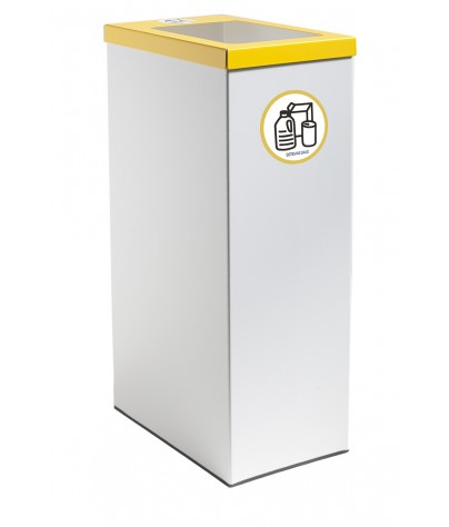Papelera de reciclaje metálica blanca 70 Litros con tapa Amarilla