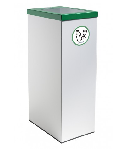 Papelera de reciclaje metálica blanca 70 Litros y tapa verde